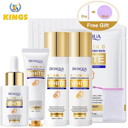9-Piece Vitamin C Brighten Skin Care Set Potent Nourish Skin White Brighten Face Toner Face Lotion Face Serum Face Masks Hand Cream