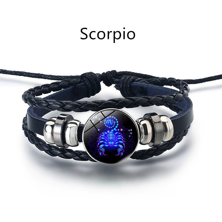 12 Constellation Men's and women's bracelet twelve constellation leather rope blue moonstone bracelet student hipster couple jewelry fashion men's models can be contracted and elongated