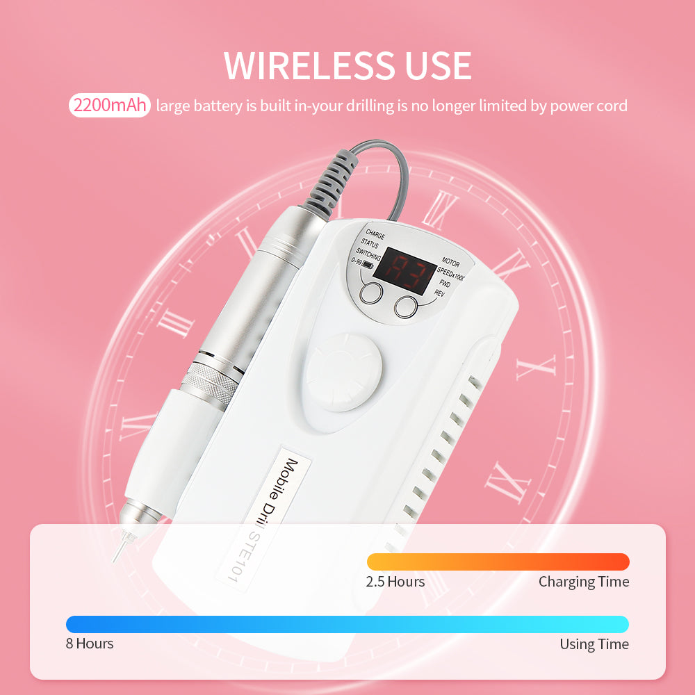 Wireless Nail Drill Manicure Grinder Machine 35000RPM Nail File Polishing Grinding Machine 65W Nail Milling Cutter Nail Art Tool