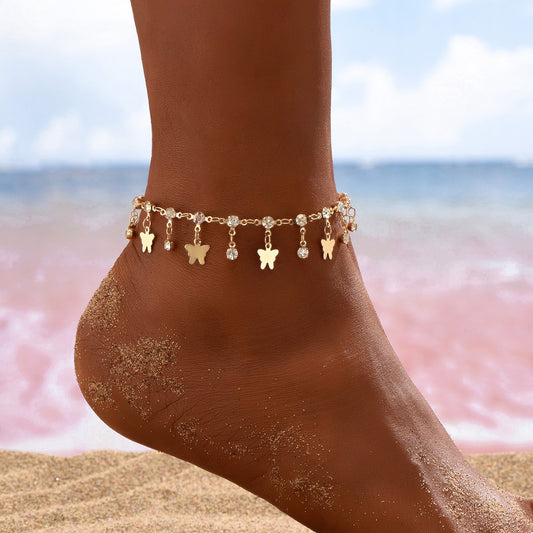European and American jewelry anklet Retro ethnic Bohemian beach anklet jewelry with diamond butterfly pendant anklet female