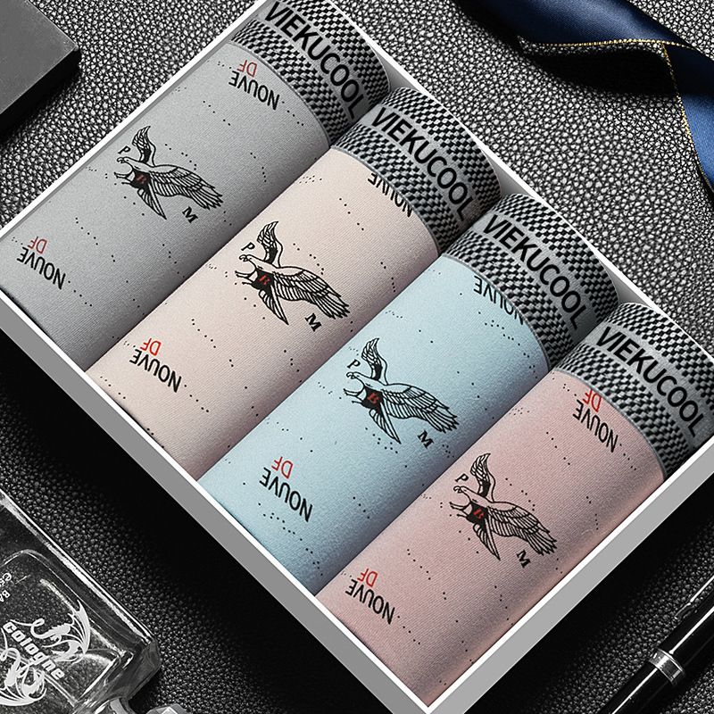 Large size L-4XL 4PC men's clothing underwear boys' Ice silk boxers breathable boxer briefs students shorts clothes