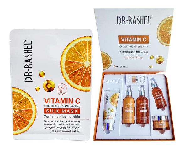 5 Pack Dr Rashel Vitamin C Serum, Toner, Facial Cleanser, Cleansing Milk Skin Care 5 Items, Contains Hyaluronic Acid, Anti Aging and Collagen Essence ( Pack Of 5 Piece Set ) Dr. Rashel Skin Care Set
