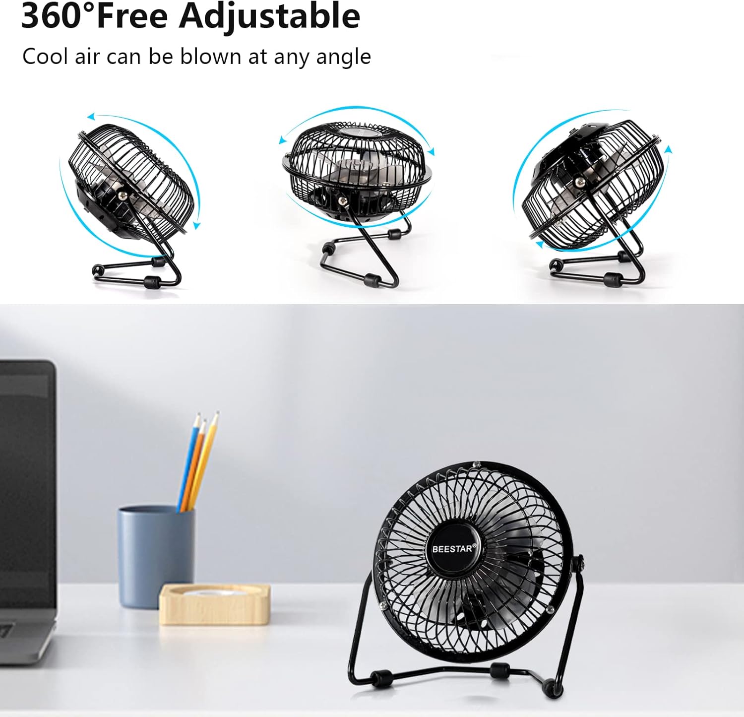 4 Inch Mini Fan with Metal Construction,Powerful USB Powered,360° Rotation desk Personal Cooling Usb fans small quiet for Home Office Bedroom