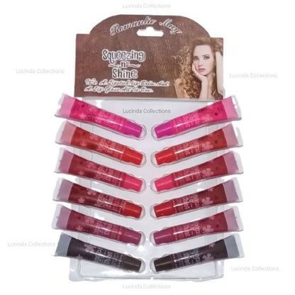 6Pcs Romantic May Squeeze N Shine Lip Gloss Fruity Lip Balm Lipgloss Moisturizing smooth long lasting make up.
