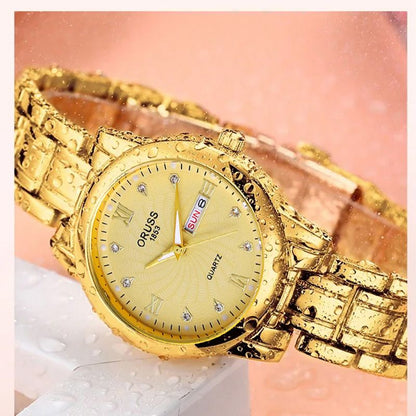Ladies Fashion Simple And Casual Steel Band Dual Calendar Luminous Waterproof Watch Quartz Watch for Women Gift Clock Business And Leisure