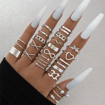 22PCS Women's Butterfly Rings Opening Multioint Rings Set Love Rings Female High Quality Accessories Women's Jewelry Set Used For Shooting Props Or Daily Wear