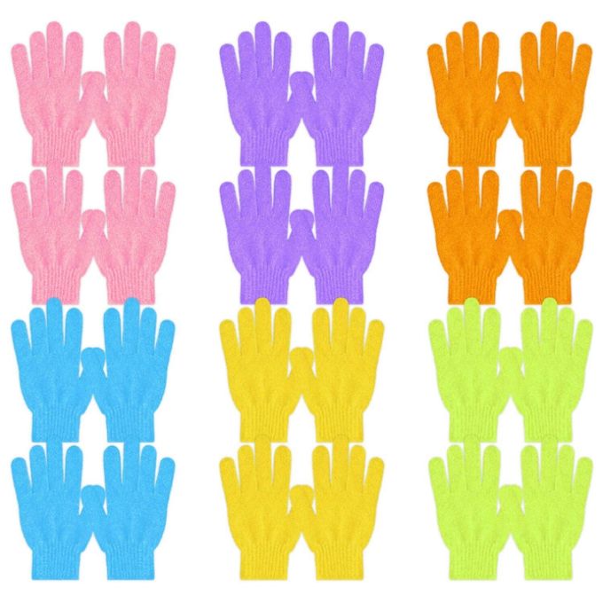 5 Pairs Exfoliating Gloves For Bath Body Scrub, Assorted Colours