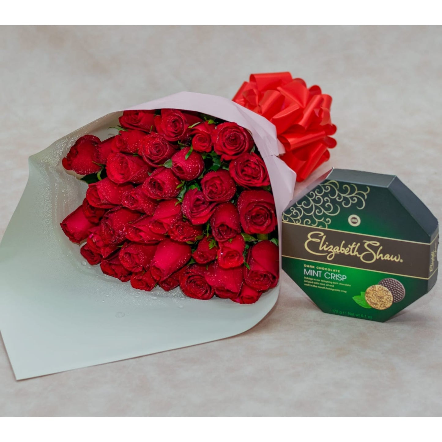 Fresh Roses and Elizabeth Shaw Chocolates