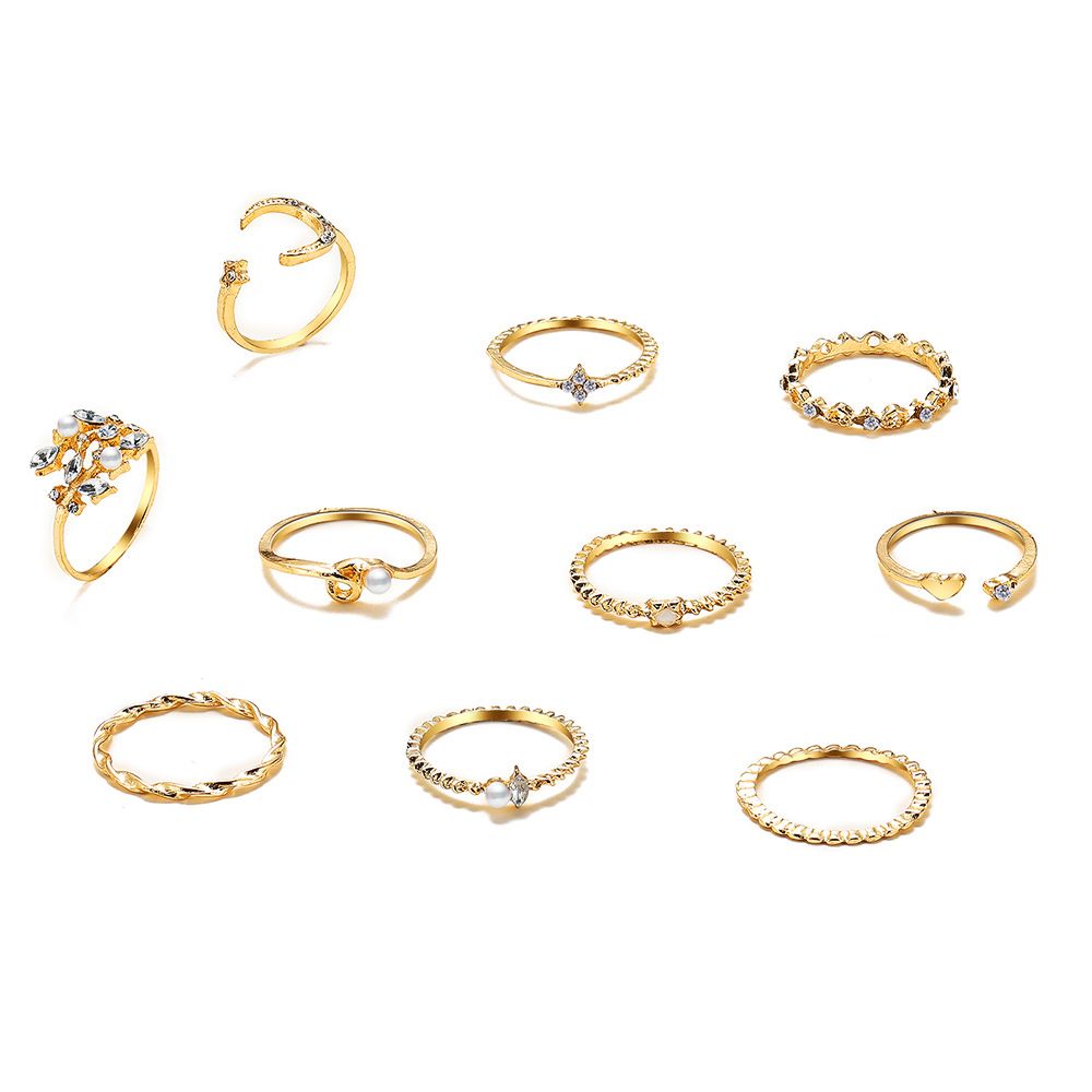 Star Moon Ring Love Leaves Geometric 10-piece Ring Creative Retro Female Joint Multiple Set Combination Ring