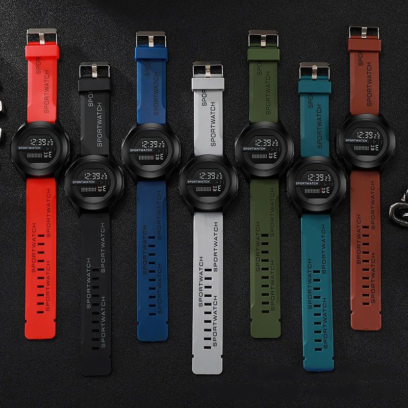 Men Sport LED Watches Men Digital Clock Wristwatch Stopwatch Luminous with Date Week Original Waterproof Clock Multi-Functional Rubber Man Fitnes Athlete Timekeeping Electronic Watch