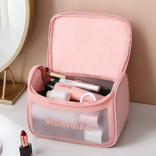 New arrival 1p PU Woman Toiletry Bag Transparent Waterproof Makeup Storage Box Large Capacity Cosmetic Bag Portable Travel Wash Storage Bag