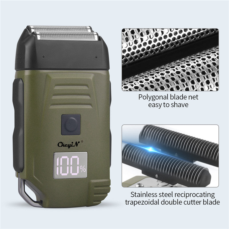 Electric Razor For Men Portable Cordless Men Reciprocating Razor Beard Hair Trimmer Professional Rechargeable Electric Shaver 2 Floating Shaver Head LCD Display Shaving Machine