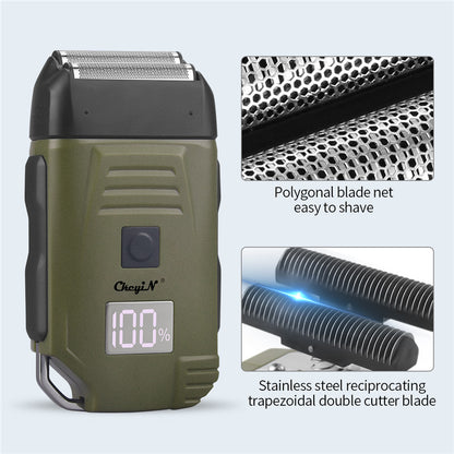 Electric Razor For Men Portable Cordless Men Reciprocating Razor Beard Hair Trimmer Professional Rechargeable Electric Shaver 2 Floating Shaver Head LCD Display Shaving Machine