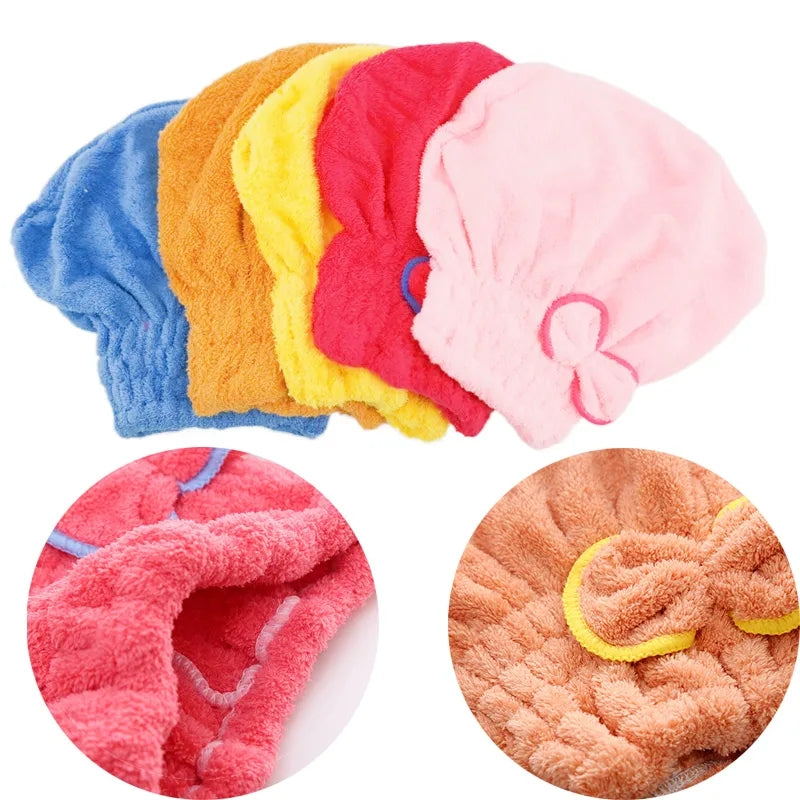 Shower Cap Women Hair Cap Microfibre Quick Hair Drying Bath Spa Bowknot Cap Wrap Towel Hat For Bath Bathroom Accessories