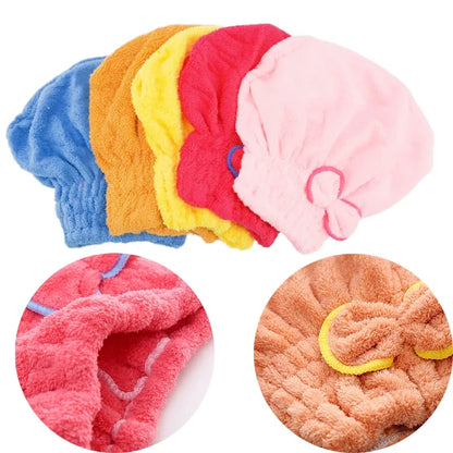 Shower Cap Women Hair Cap Microfibre Quick Hair Drying Bath Spa Bowknot Cap Wrap Towel Hat For Bath Bathroom Accessories
