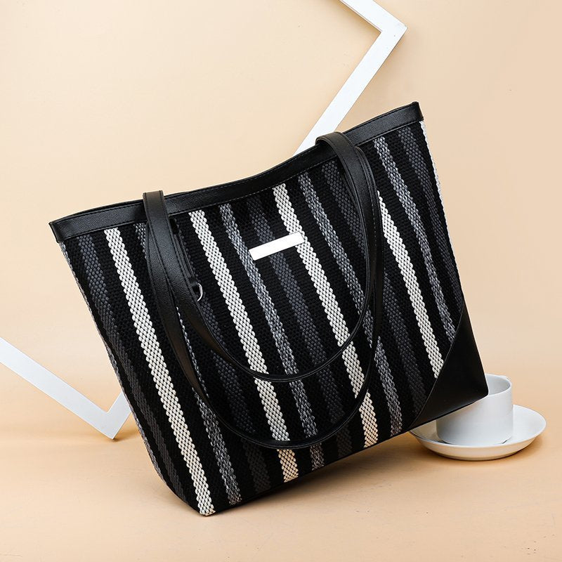 New Arrivals Women's Bags Tote Bags Stripe woven splicing shoulder PU bag