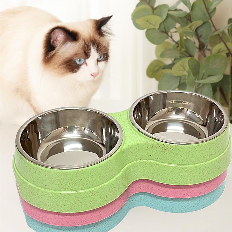 Feeding & Watering Supplies Dog Bowl Cat Double Bowl Wheat Straw Bite And Dirt Resistant Pet Double Bowl Stainless Steel Feeder Drink Water
