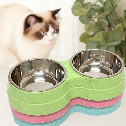 Feeding & Watering Supplies Dog Bowl Cat Double Bowl Wheat Straw Bite And Dirt Resistant Pet Double Bowl Stainless Steel Feeder Drink Water