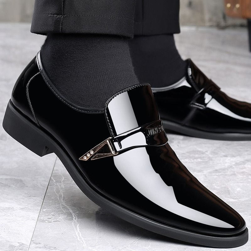 ASSKLO Business formal leather shoes exhibition increased height breathability resistance durability wedding groom's pointed toe slip on loafers dress shoes shiny Black [choose bigger size]