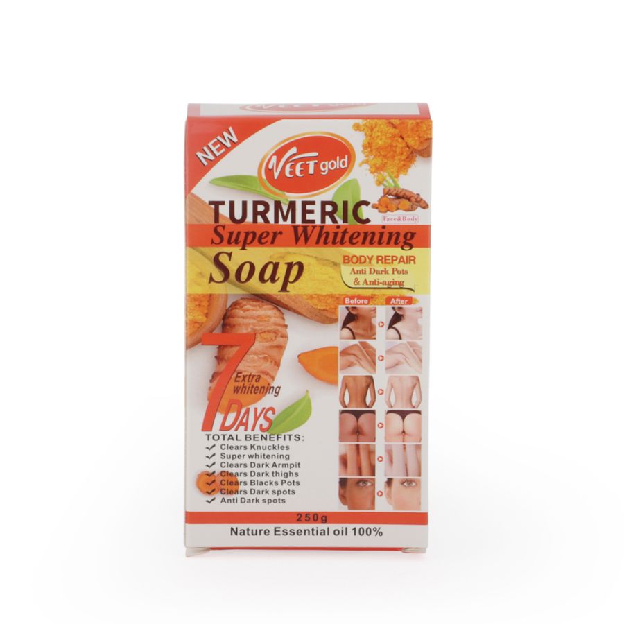 VEET GOLD Turmeric Supper Whitening Oil 1000ml + Soap 250g Whitening Soap Clears Knuckles Removes Dirt & Impurities Super Whitening Clears Dark Thighs Anti Dark Spots Body Oil 1000ml