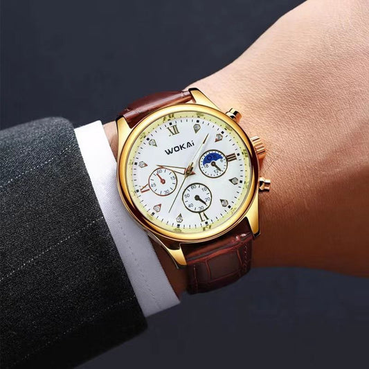 Men's Large Dial Watch Business Watches Casual Leather Strap Quartz Sports Watch