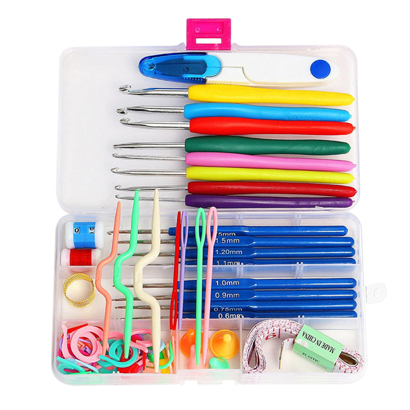Full Set 16 Size Crochet Hooks Needles Stitches Knitting Craft Case Crochet Set Arts Craft Scissors Markers Sewing Tools