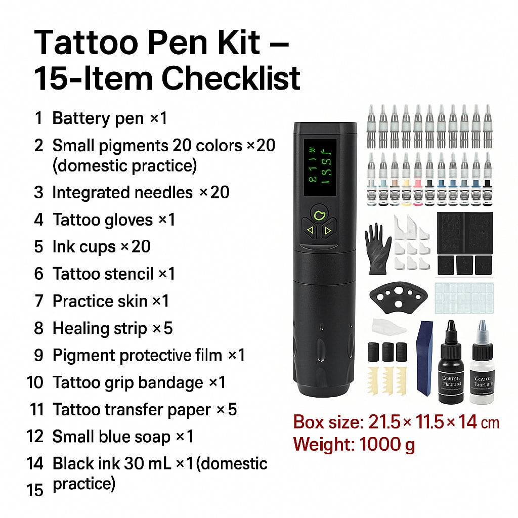 FF1 Model Portable Wireless Tattoo Pen Kit ,Professional Tattoo Machine Kit, Rotary Machine for Lining, Shading & Practice - Complete Tattooing Supplies Set