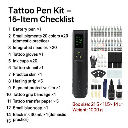FF1 Model Portable Wireless Tattoo Pen Kit ,Professional Tattoo Machine Kit, Rotary Machine for Lining, Shading & Practice - Complete Tattooing Supplies Set