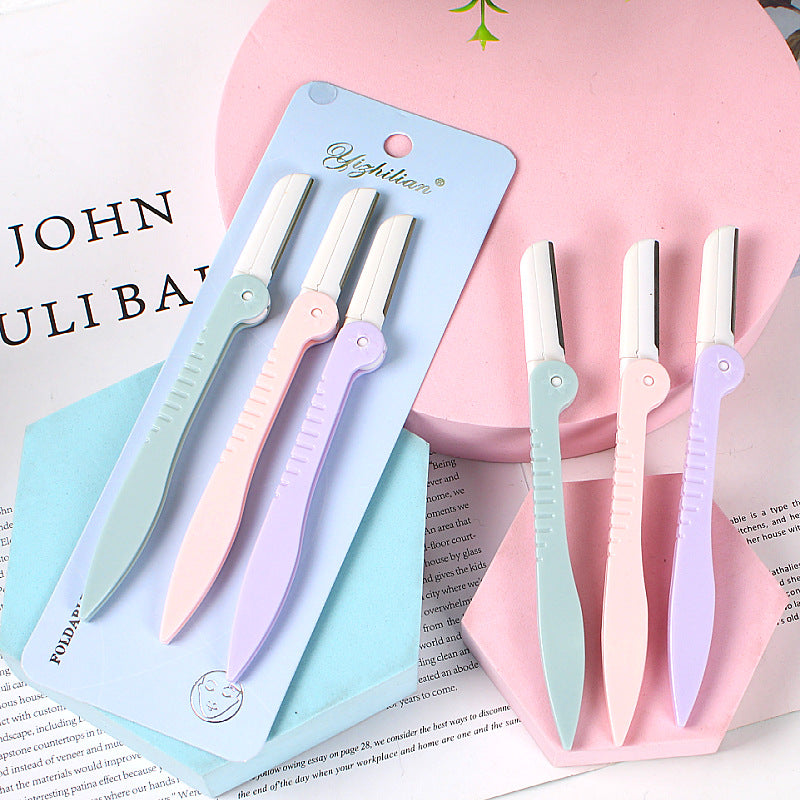 New Arrival 3PCS/Set Face Eyebrow Razor Trimmer Hair Beauty Face Eyebrow Shaper Shaver Pink Blue white Stainless Steel Blades Makeup Tools