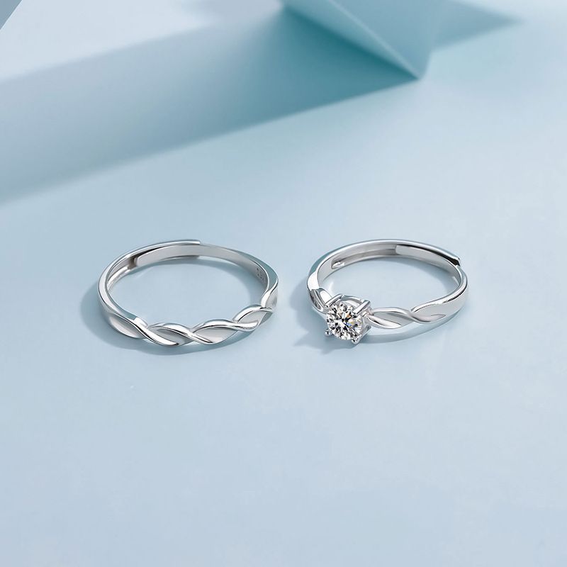 2 PCS Couple Rings Set Shining Galaxy Couple Rings Light Luxury Twisted Design Diamond Ring Valentine's Day 520 Gift Men And Women Jewelry Rings Adjustable 925 Silver Ring Anniversary Gift