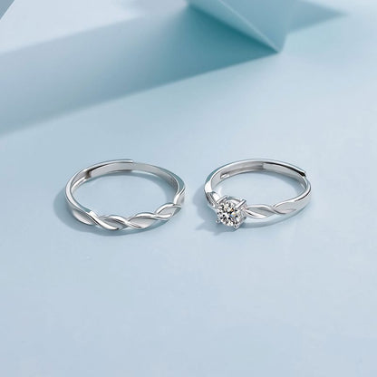 2 PCS Couple Rings Set Shining Galaxy Couple Rings Light Luxury Twisted Design Diamond Ring Valentine's Day 520 Gift Men And Women Jewelry Rings Adjustable 925 Silver Ring Anniversary Gift