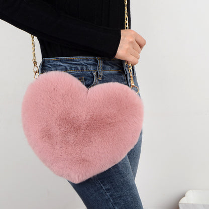 Plush bag new imitation Rex rabbit hair love bag peach pericardi chain bag fashion single shoulder oblique span female bag handbag