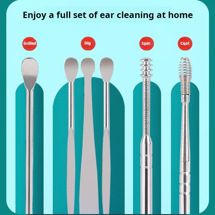 6-piece Stainless steel ear digging spoon portable keychain spiral ear spoon ear picking ear picking tool set