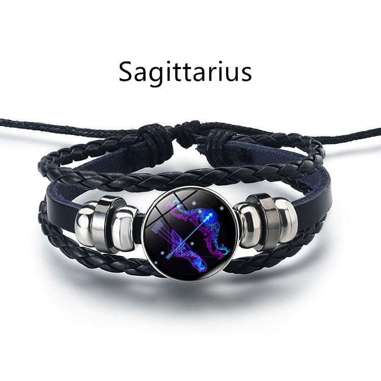 12 Constellation Men's and women's bracelet twelve constellation leather rope blue moonstone bracelet student hipster couple jewelry fashion men's models can be contracted and elongated