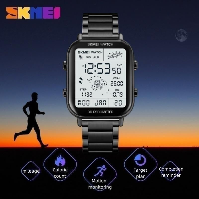Skmei Men Watches Top Brand Original Men's Watches Multifunctional Walking Steel Strap Men's Electric Watch Sports Calorie Calculation Men's Wristwatch Male Wrist Watch