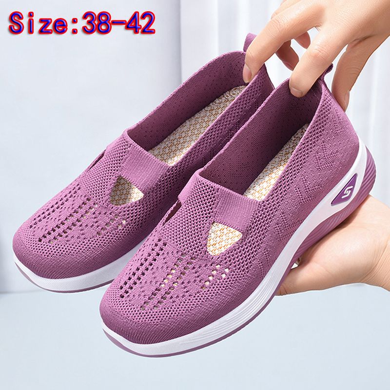 Size 38-42 Women's running shoes single shoes ladies' soft soled casual shoes girls' athletic mesh shoes students Yoga shoes driving shoes Mom gym shoes sneaker Purple