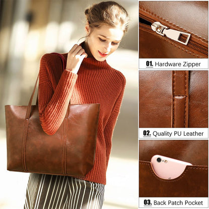 4 In 1 Ladies Shoulder Bag Cross-body bag Purse Bag Set Women Handbag Zipper Tote Bag Large Capacity Waterproof PU Leather Bag Kings Fashion