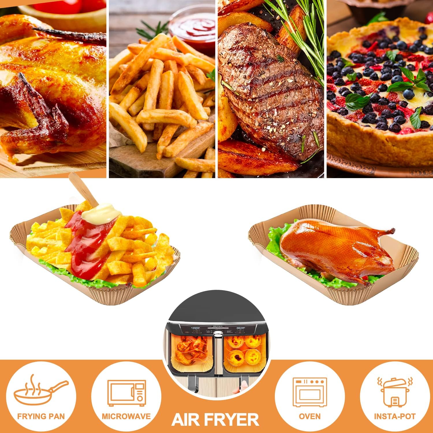 100pcs Air Fryer Liners DisposableAir Fryer Paper Non-Stick Air Fryer Parchment Paper Liners, Oil-Proof Water-Proof Round Air Fryer Liners for Cooking, Baking