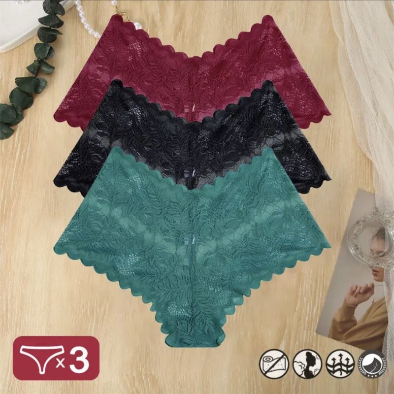 3Pcs/Set Women Lace Boyshorts Underpants Low Rise Panties Ladies Fashion Floral Lace Underwear Girls Panty Intimates