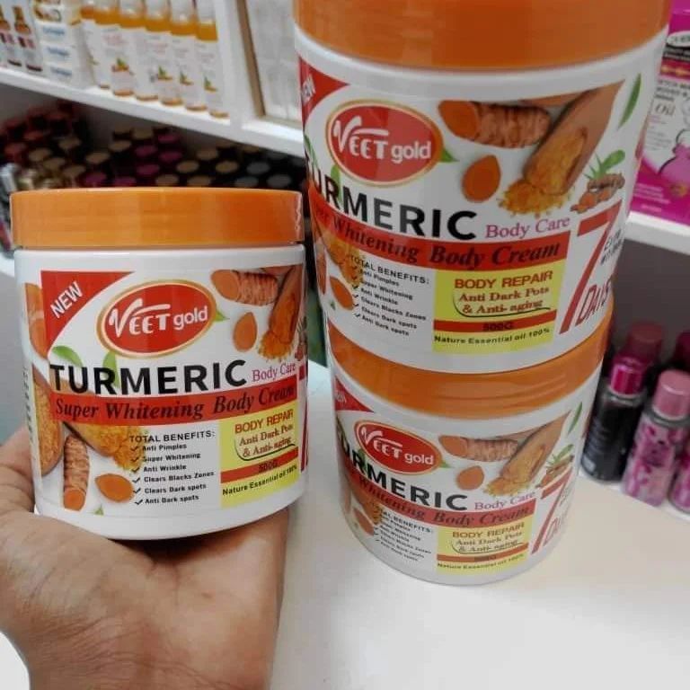 3 Pack Veet Gold Skin Care Set Oil + Scrub + Soap - Anti-aging Tumeric Super Whitening Body Cream-body Repair Remove Dead Skin Cell And Anti Darkspots Tender and Gentle Formula Body Cream