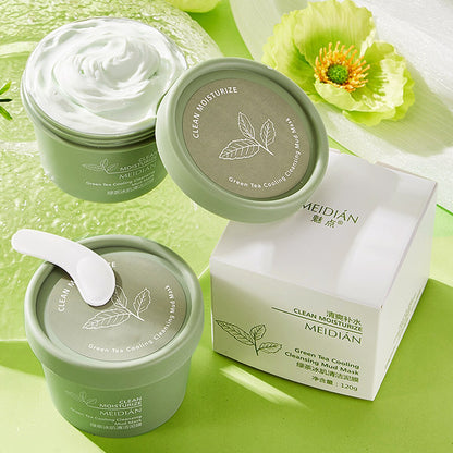 Green Tea Cooling Cleansing Skin Mask Deep Cleaning Face Skin Care Mud Mask Blackhead Remover Moisturizing Whitening Degreasing and Cleansing Beauty Health Face Care