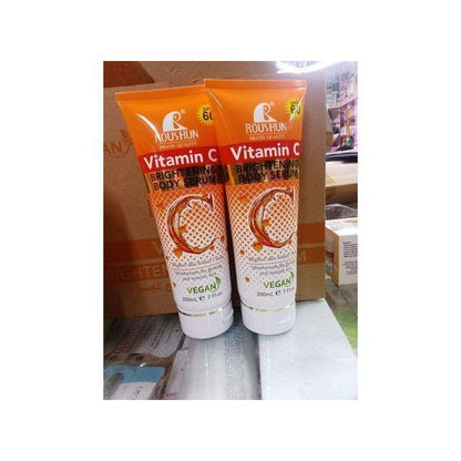 Roushun Vegan Vitamin C Brightening Body Serum with SPF 60 Moisturizes, Glows, Nourishes, Reduce Dark Spots, Promote Collagen Production & Offer UV-Protection with SPF 60