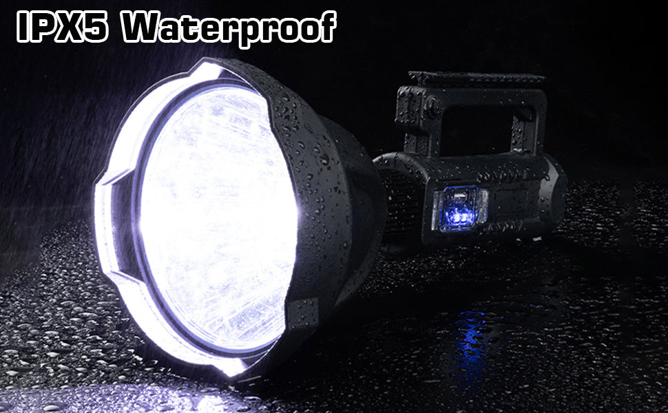 echargeable Spotlight Flashlight, High Lumens Handheld Spotlight,LED Searchlight with Shoulder Strap and USB Output for During Hurricane,Emergency, Storms, Outages,Hunting, Hiking, Camping