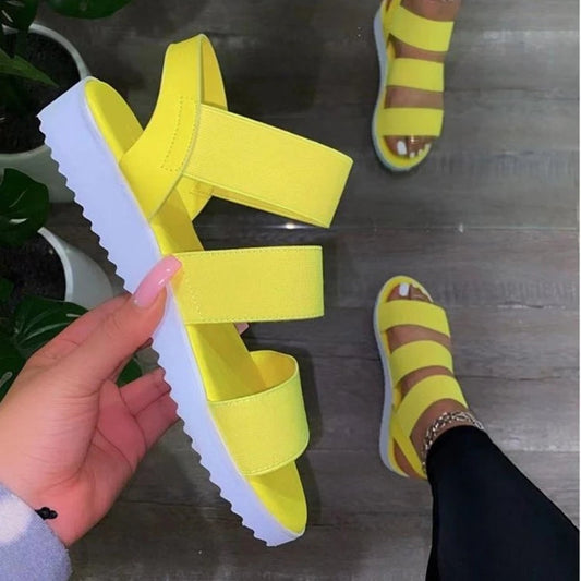 New Women's Sandals Summer Casual Comfortable Non-slip Soft Bottom Hollow Elastic Band Buckle Trifle Bottom Women shoes Solid Color Plus Size Women's Sandals