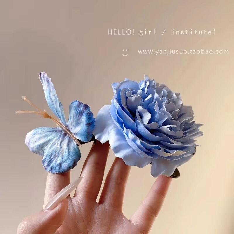 Fashion Simulation Butterfly Rose Pearl Hair Clip Luxury Retro Blue Flower Hair Accessory Hair Clips for Girls Women Bow Gift