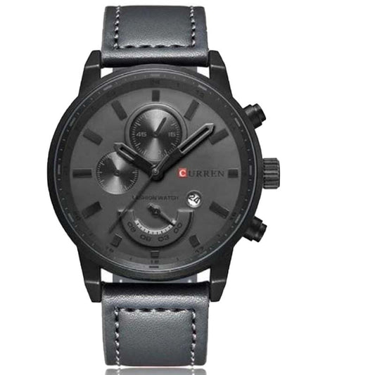 Curren 8301 Men’s 45 mm 3D Dial Watch – Leather Strap Quartz Timepiece with Auto Date, Complete Calendar, Hardlex Face & 3 ATM Water Resistance