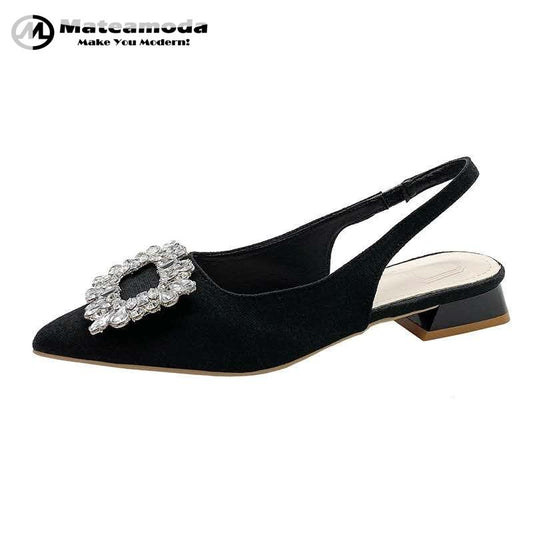 Mateamoda Elegant Pointed Slingback Flats with Crystal Buckle