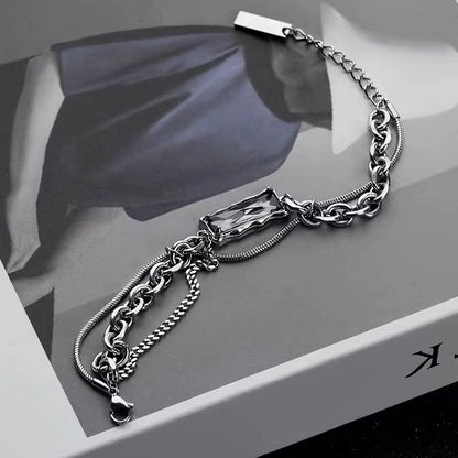 Bracelet for men, trendy Instagram, cool style, niche design, women, light luxury, personality, dark high-end, gray diamond couple, titanium steel bracelet