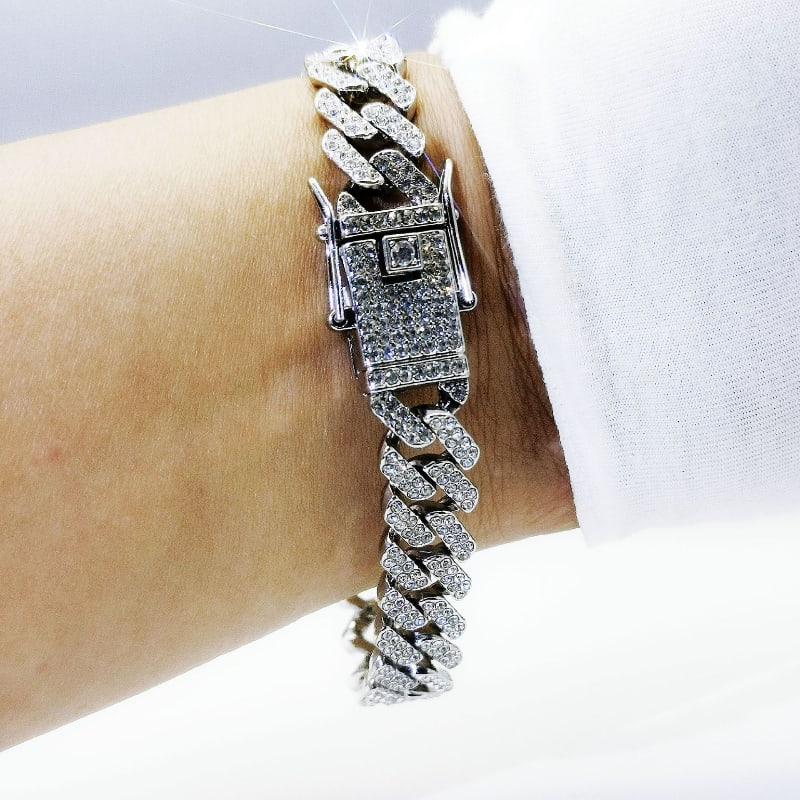 1 pcs anklet bracelet men/women iced bracelet rapper dangles Miami Cuban Link bracelet hip hop bling ice out bracelet fashion jewelry accessories couple bracelets gifts for her/him