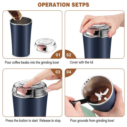 UPHUI Electric Coffee Grinder Spice Grinder Coffee Bean And Vanilla Grinder Equipped With A Brush Spoon And One Button Stainless Steel Grinding Suitable For Vanilla Peanut Grain And Bean Grinding